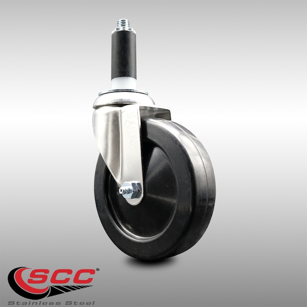 5 Inch 316SS Soft Rubber Wheel Swivel 1 Inch Expanding Stem Caster SCC
